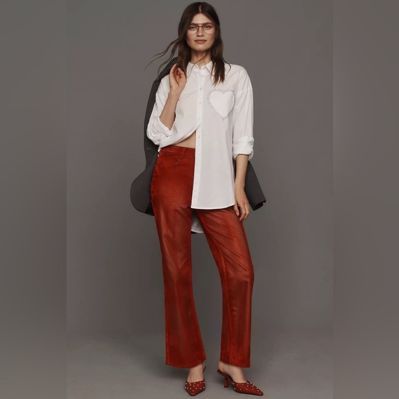 NWT! Anthropologie The Annie Flocked High-Rise Straight-Leg Jeans by Pilcro 🟠 - Picture 1 of 9